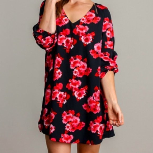 Peach Love California Dresses & Skirts - Floral Black & Pink Long Sleeve Peach‎ Love dress